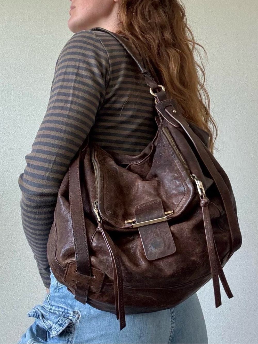 Kooba distressed brown slouchy leather hobo bag - Picture 1 of 8